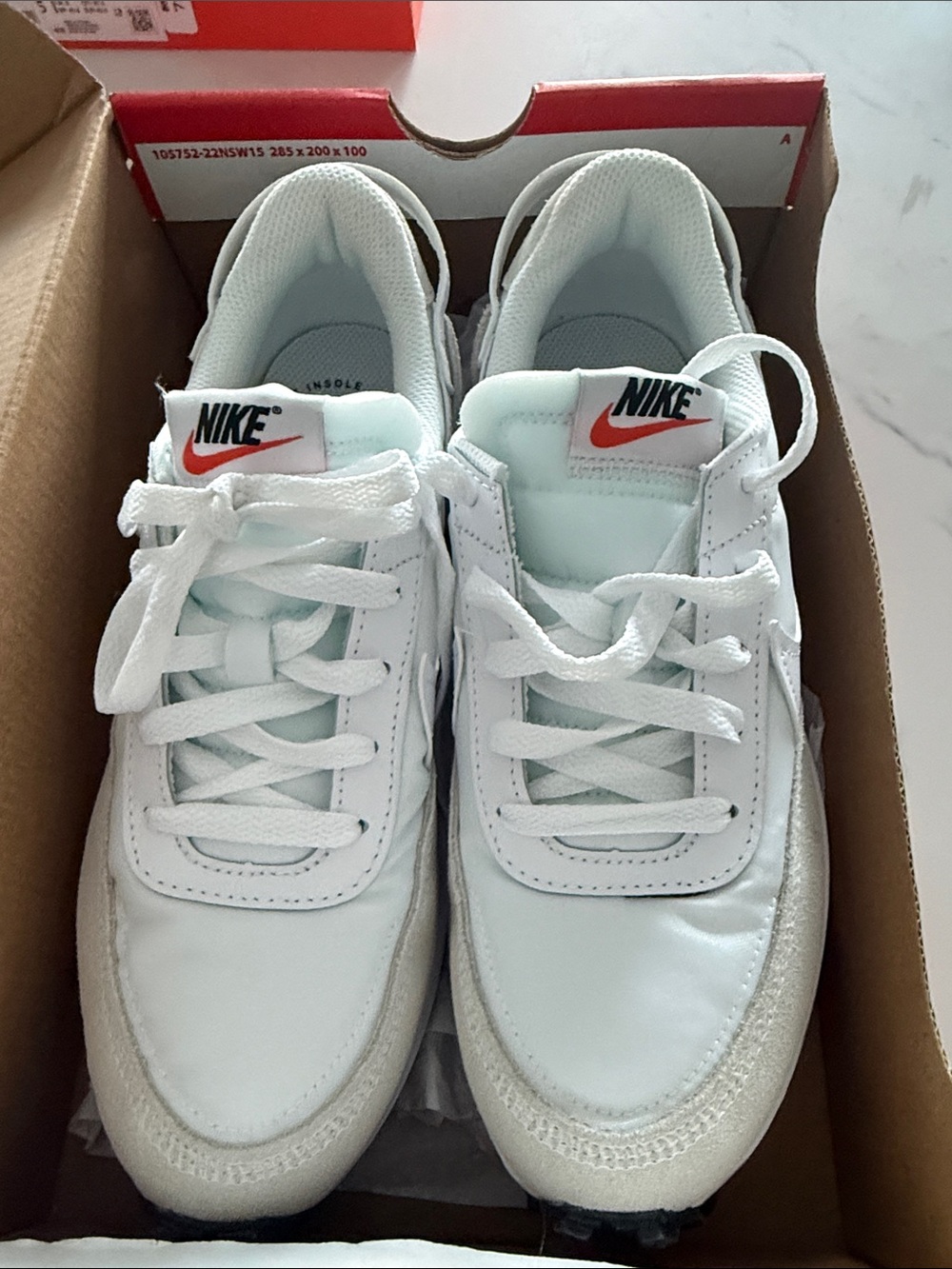 Nike Waffle Debut White Low-Top Sneakers with Red Swoosh